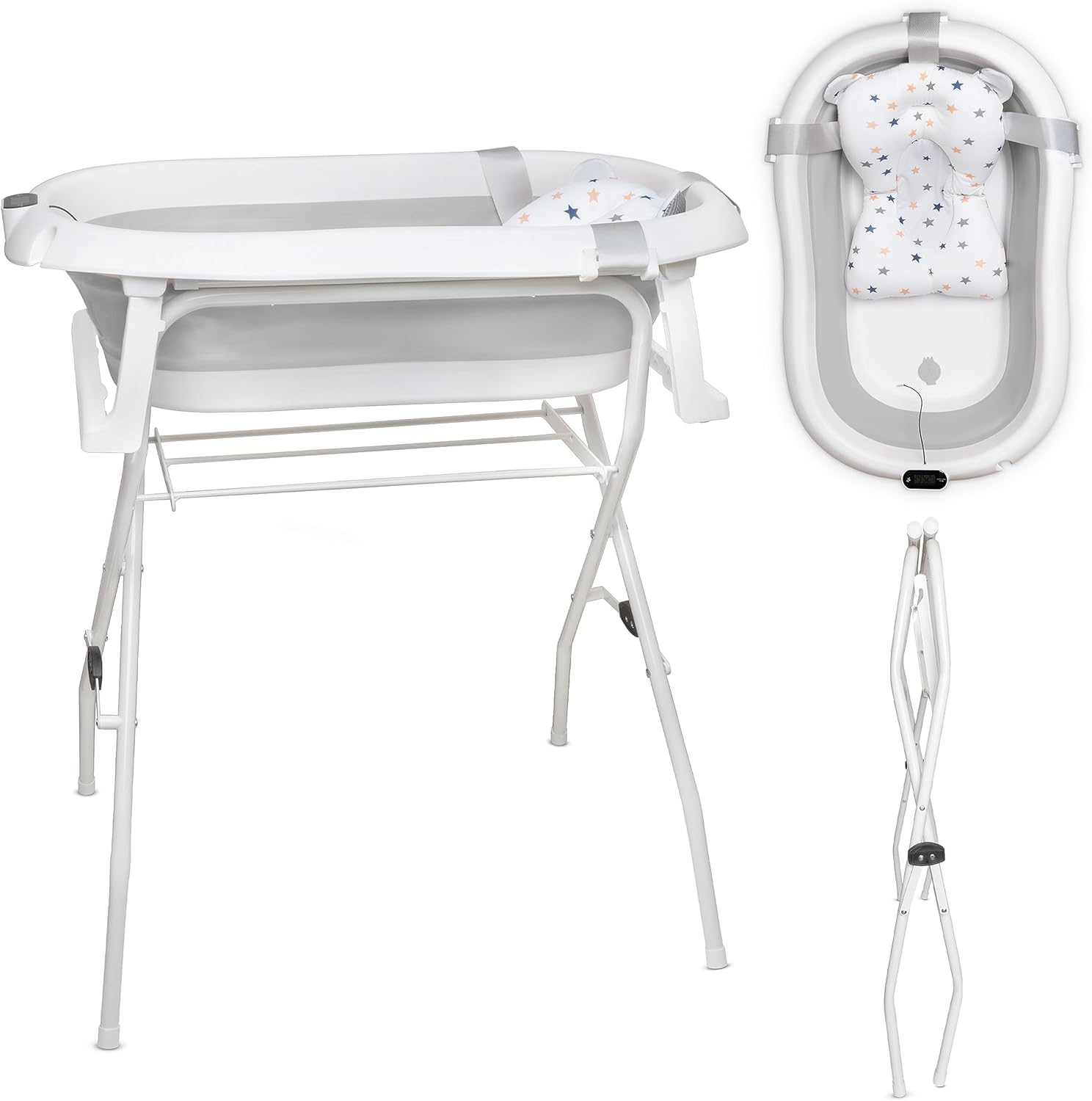 Baignoire Bébé Pliable avec Support 80cm - Thermomètre et Coussin de Bain Inclus - Sécurité et Confort pour Nouveau-né